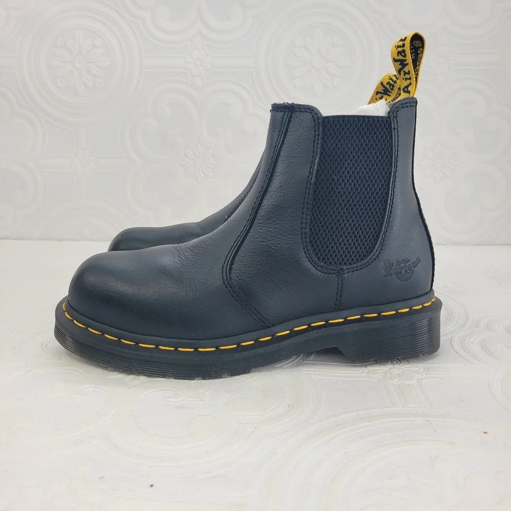 Dr Martens 2976 Black Leather Chelsea Boots Womens 6 Yellow Stitching Ankle Boot